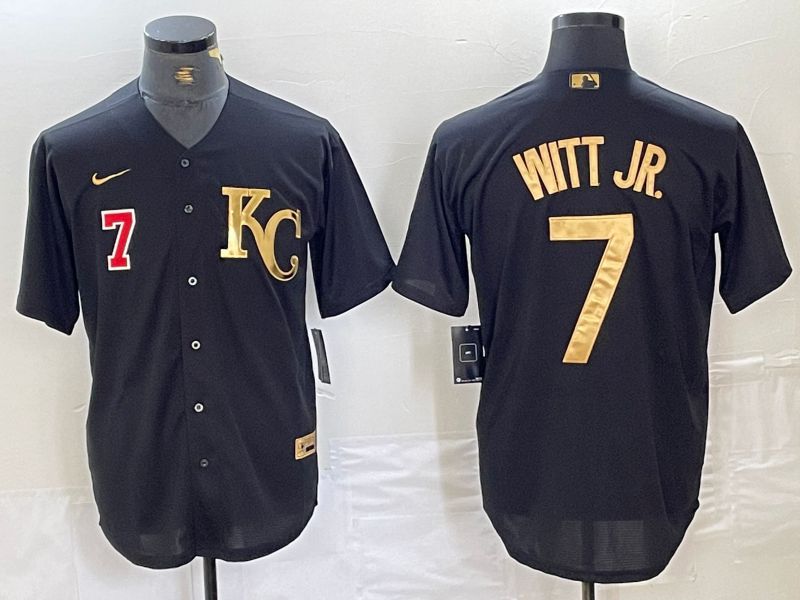 Men Kansas City Royals 7 Witt jr Black gold 4 th generation Nike 2024 MLB Jersey style 2